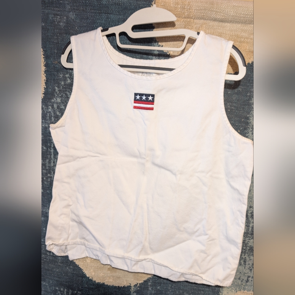 Vintage Christopher & Banks White Tank Top with Flag Detail